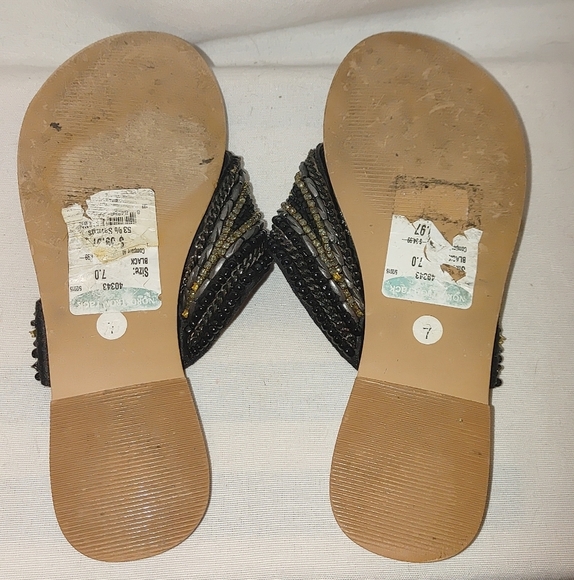 Naughty Monkey Bejeweled Sandal Flip Flop‎ Leather Black 37 Beaded Gem Jeweled - Picture 5 of 9